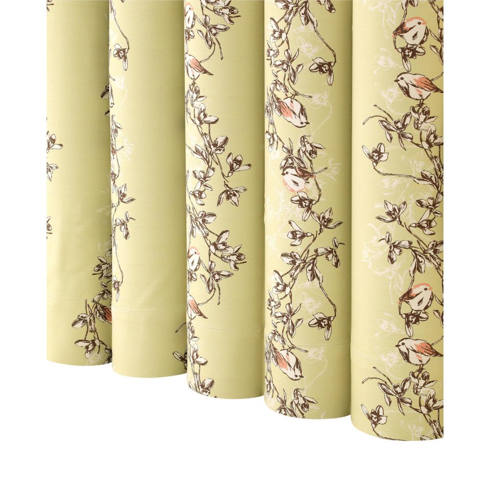 ドレープカーテン　リズリー　遮光３級　イエロー　１００×２００ｃｍ　２枚組