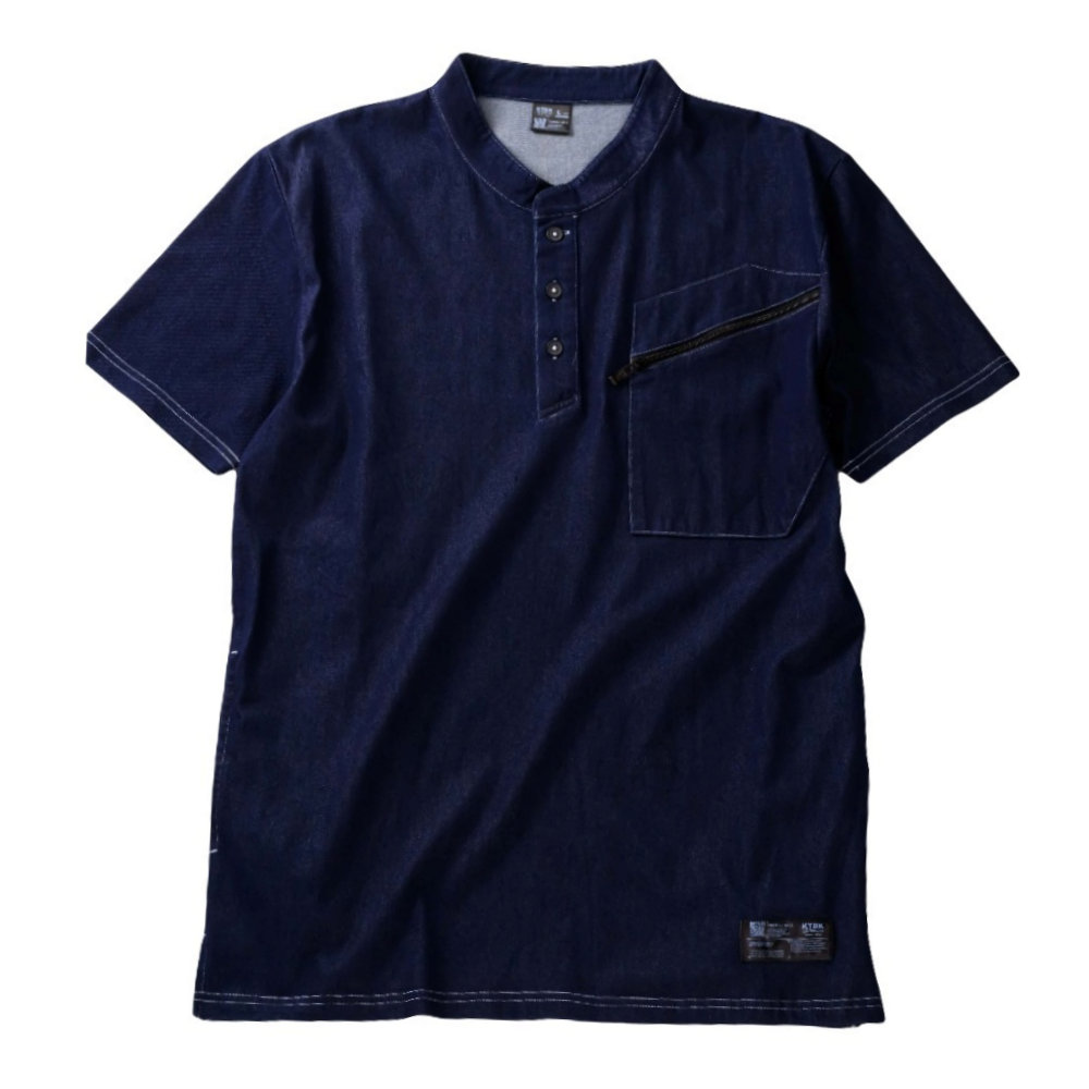 コトブキニット　接触冷感　デニム半袖ヘンリーネックシャツ　インディゴ　Ｌ　５００７