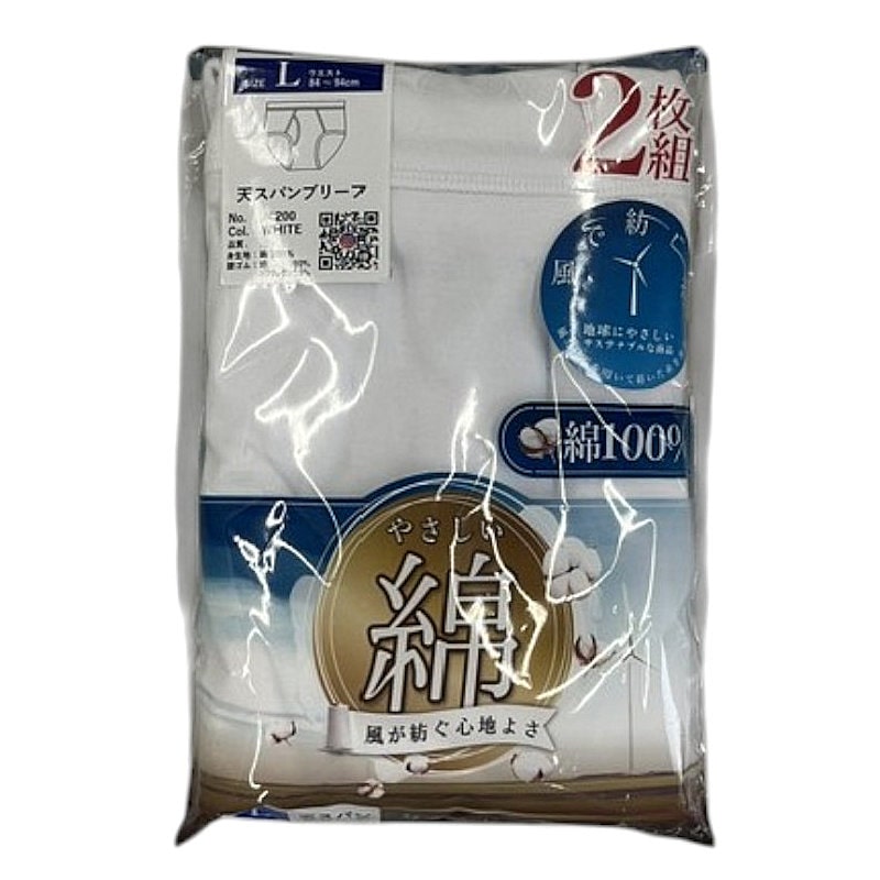 平松工業　風で紡ぐ糸綿１００％フライスブリーフ　２枚組　Ｌ