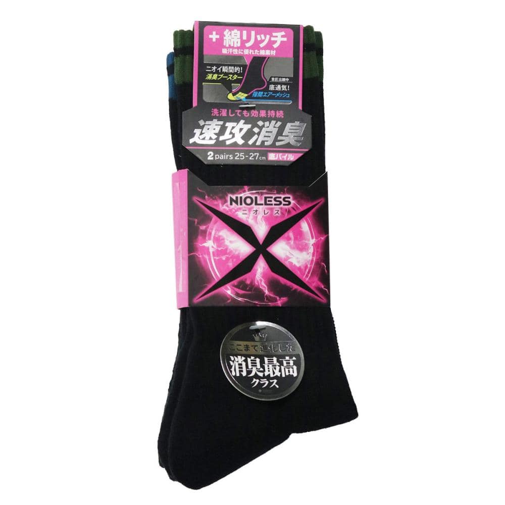 ディックコーポレーション　ＮＩＯＬＥＳＳＸ消臭ソックス　底パイル　クルー　２足組