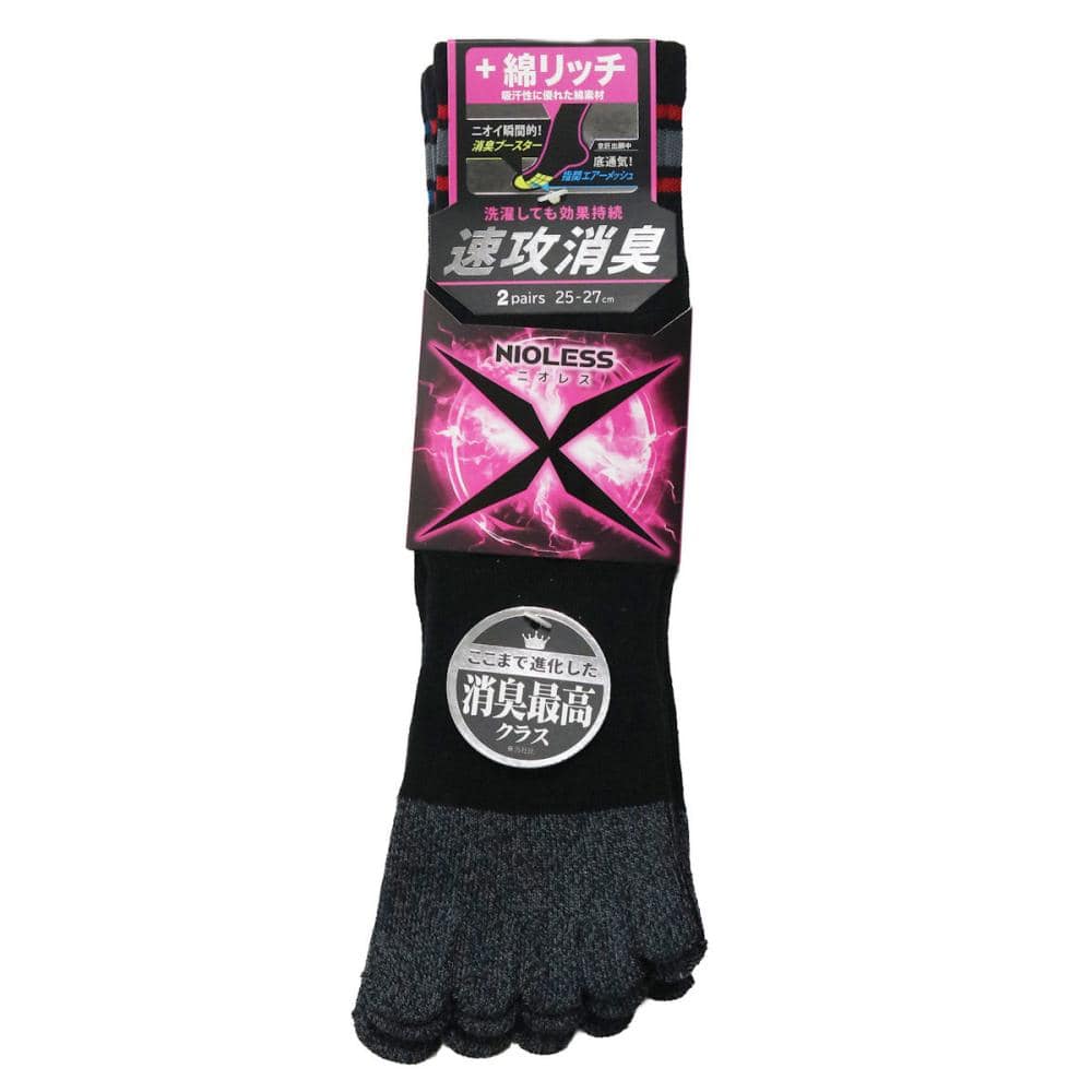 ディックコーポレーション　ＮＩＯＬＥＳＳＸ消臭ソックス　底パイル　５本指　アンクル　２足組