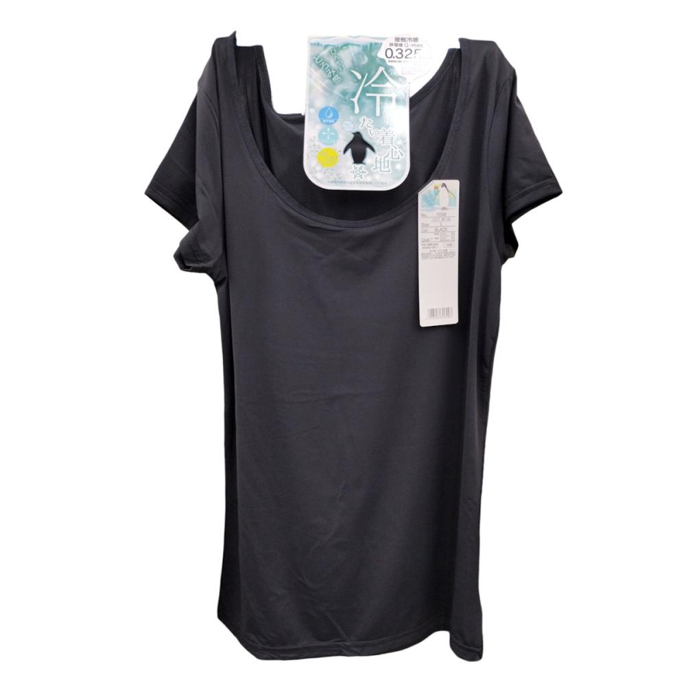 接触冷感　フレンチスリーブ　ブラック　ＬＬ