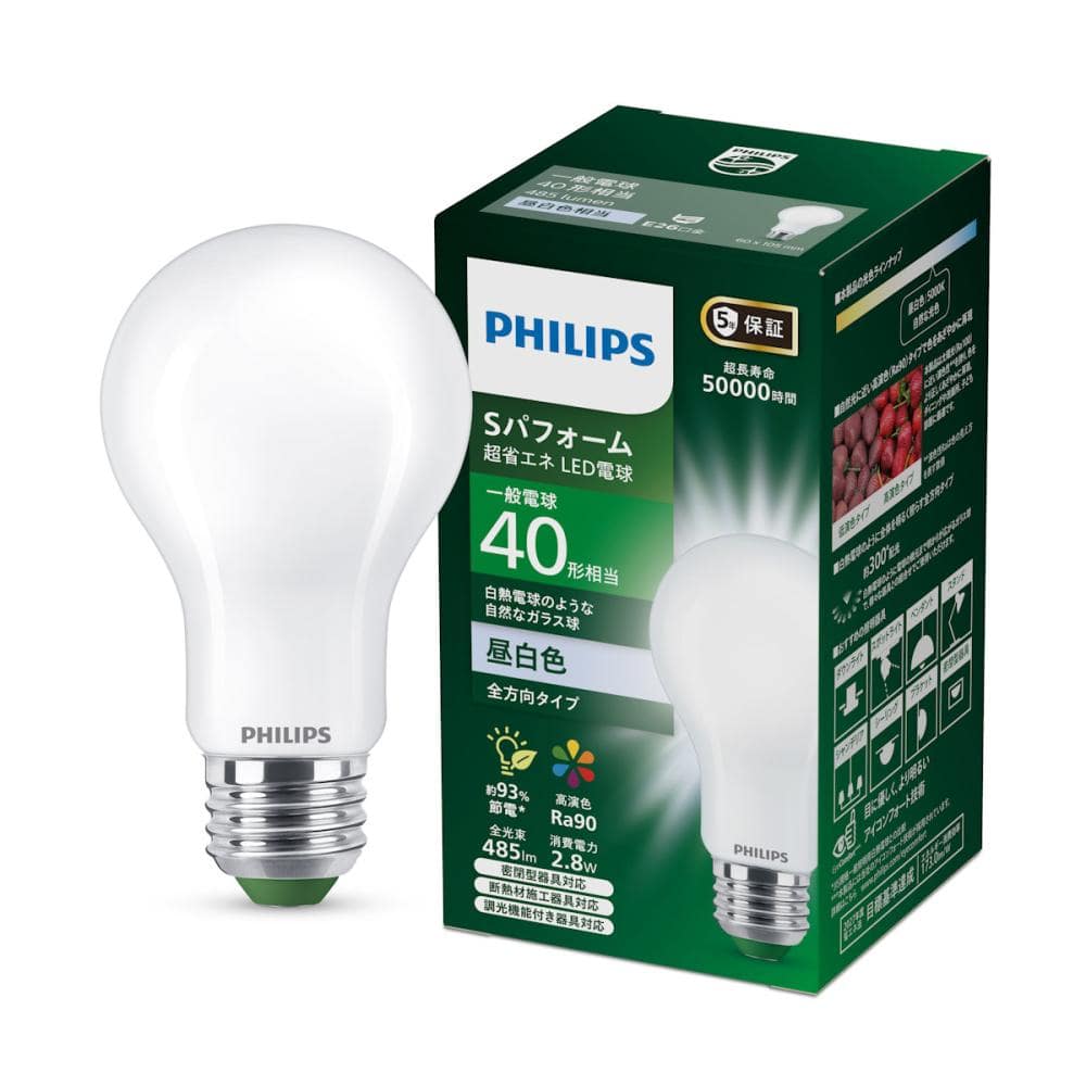 フィリップス　ＬＥＤ電球Ｓパフォーム　４０Ｗ　Ｅ２６　昼光色　ＳＰＦＤ４０Ｗ