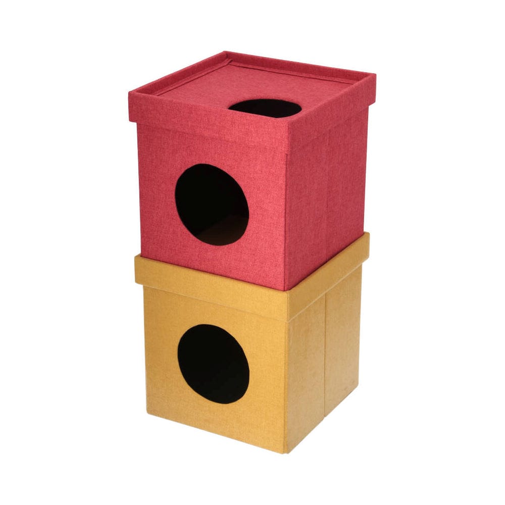 不二貿易　ペットハウスキューブ２段　レッド／イエロー
