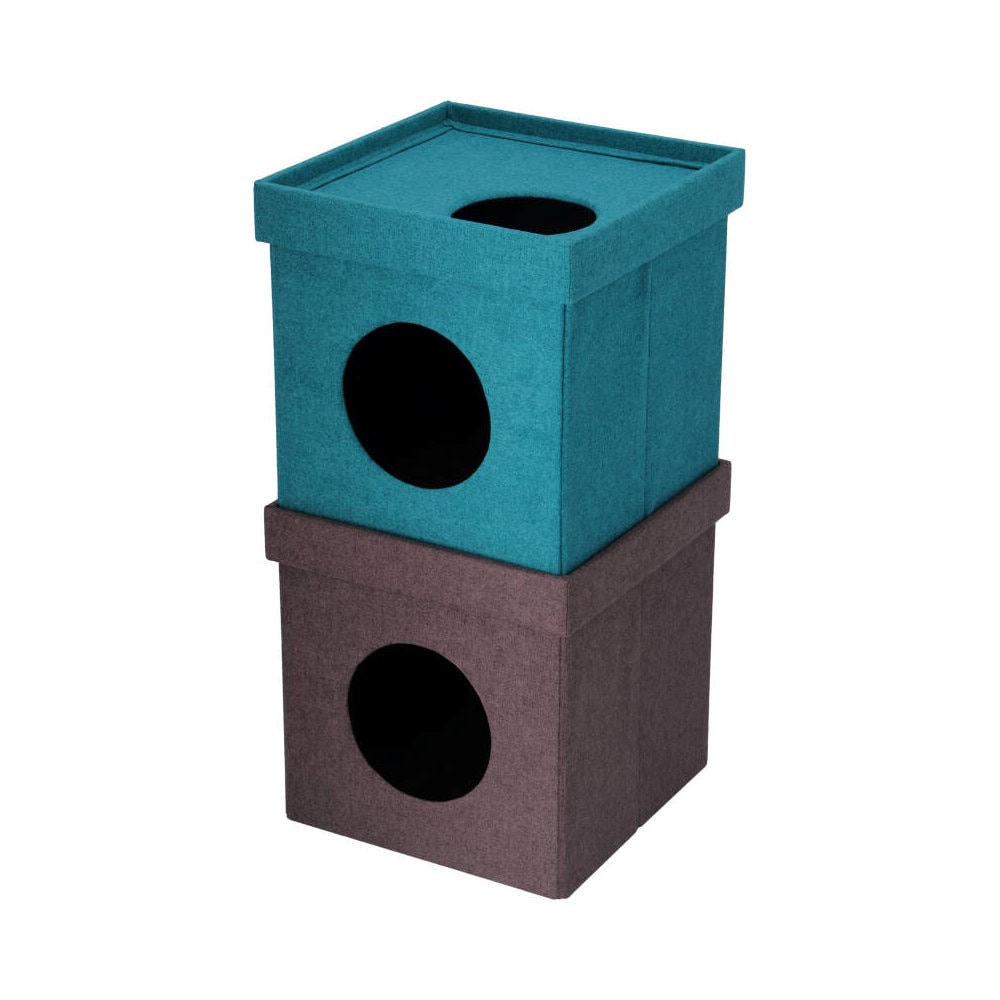 不二貿易　ペットハウスキューブ２段　ブルー／ブラウン