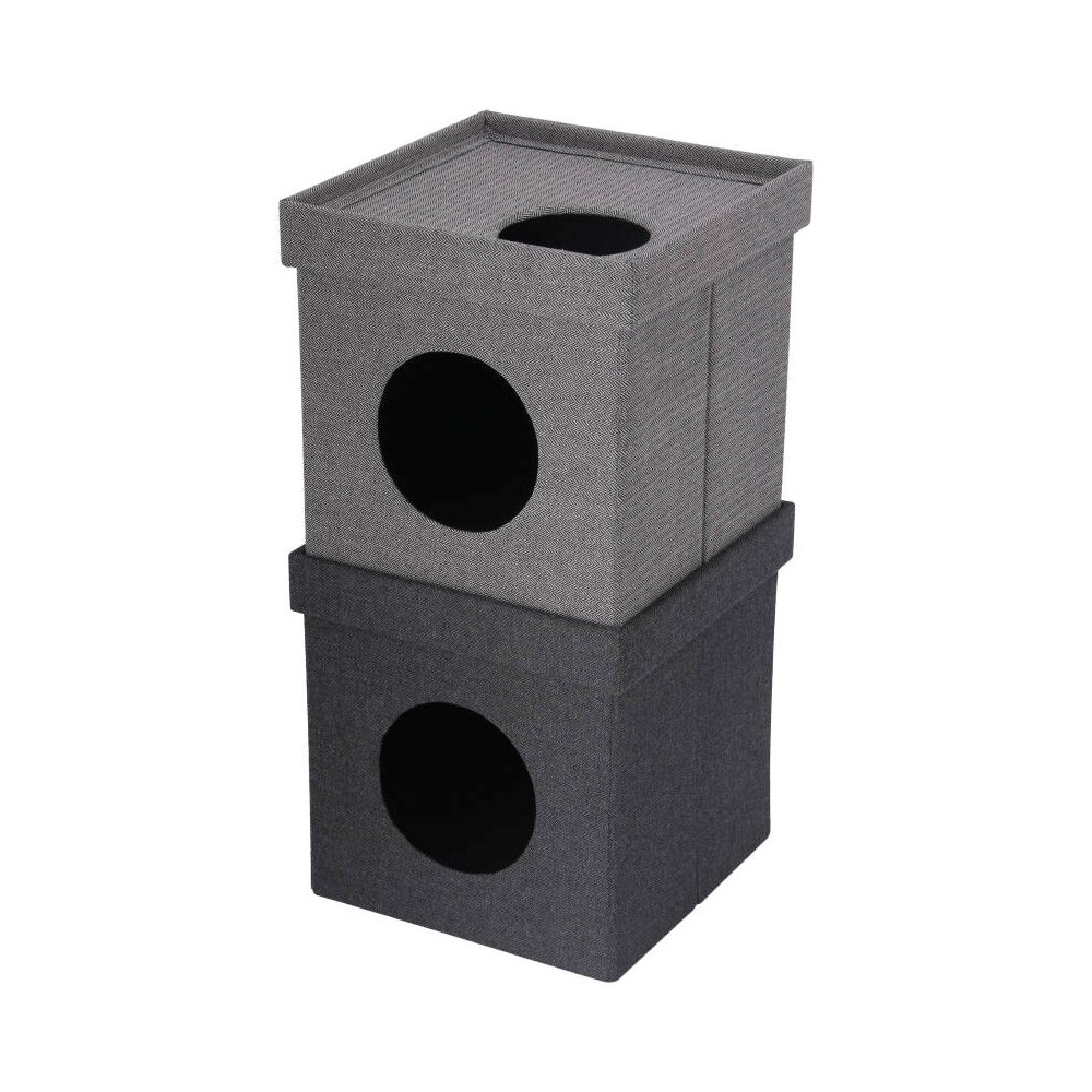 不二貿易　ペットハウスキューブ２段　グレー／ブラック