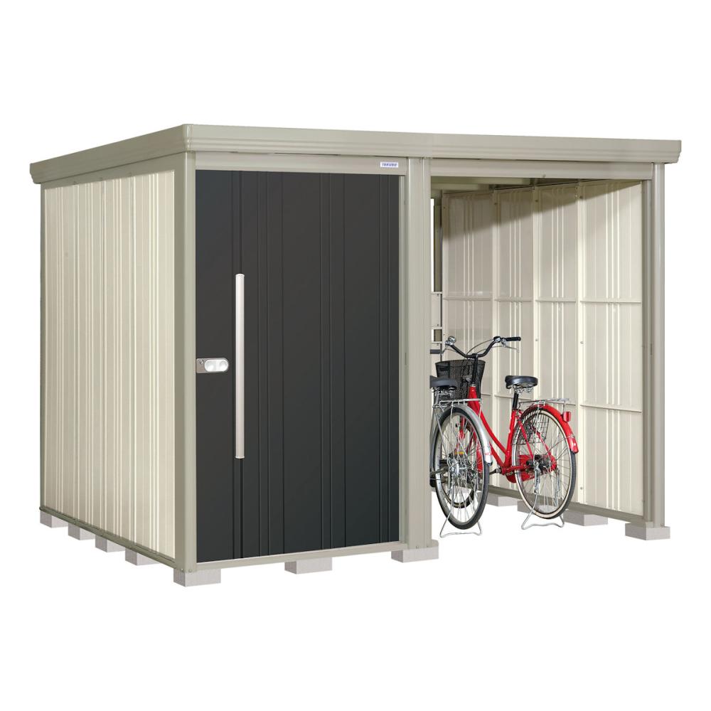 タクボ物置　Ｍｒ．ストックマン　プラスアルファ　間口２８３×奥行２６２ｃｍ　駐輪部間口１５０ｃｍ　多雪型・結露減少屋根　アイボリーブラック　ＴＰ－ＳＺ２８２６Ａ