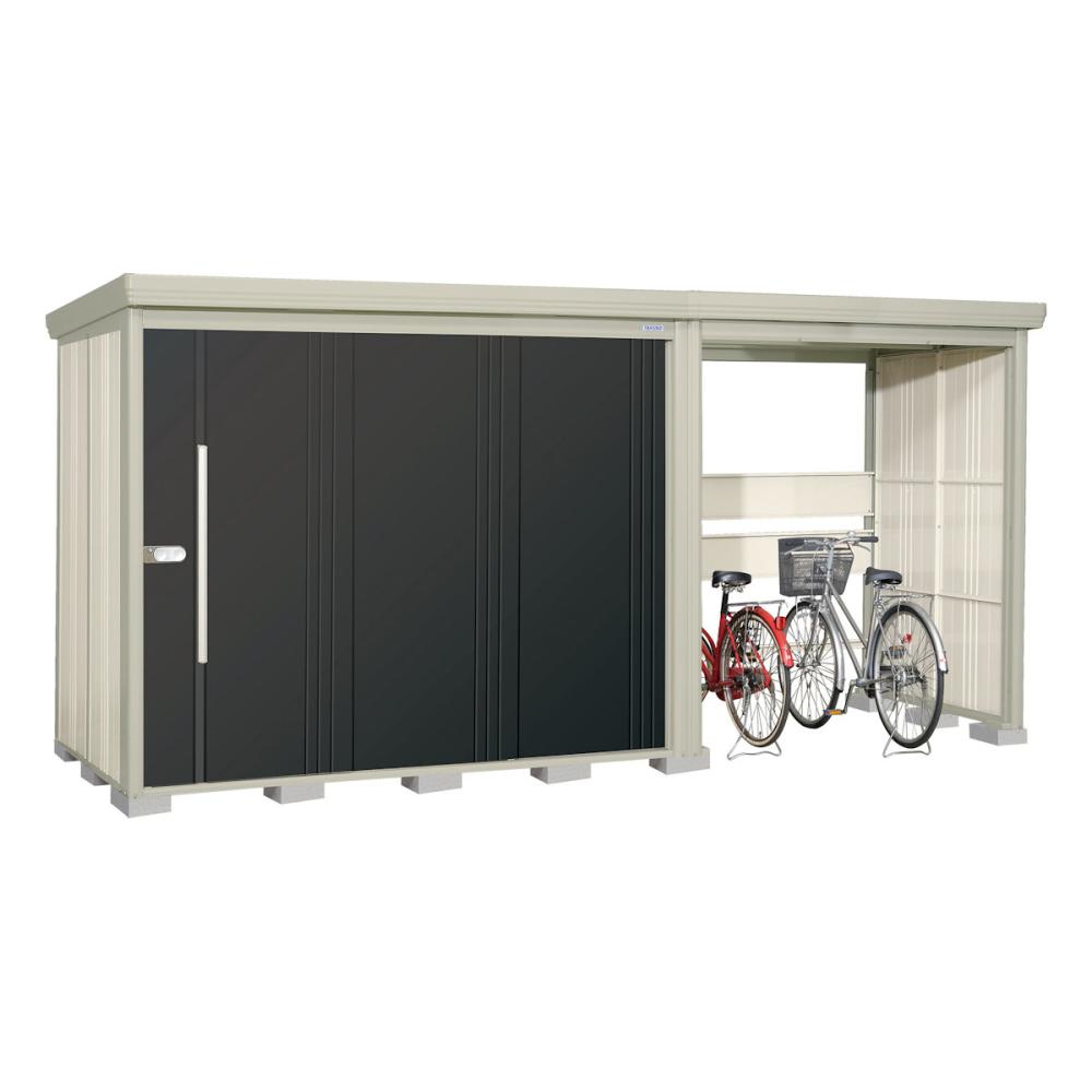 タクボ物置　Ｍｒ．ストックマン　プラスアルファ　間口４３８×奥行１５９ｃｍ　駐輪部間口１８３ｃｍ　多雪型・標準屋根　アイボリーブラック　ＴＰ－Ｓ４３Ｒ１５Ａ