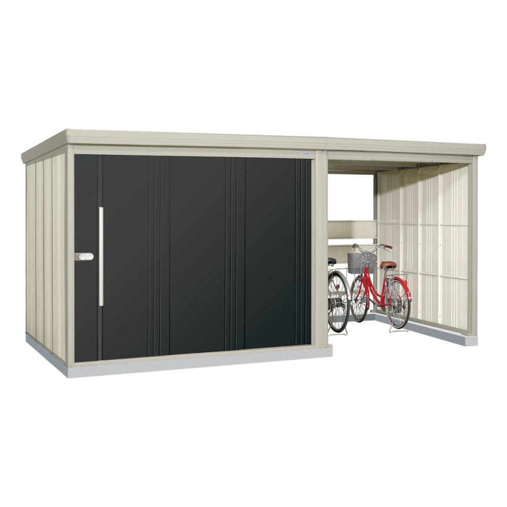 タクボ物置　Ｍｒ．ストックマン　プラスアルファ　間口４３８×奥行２６２ｃｍ　駐輪部間口１８３ｃｍ　多雪型・結露減少屋根　アイボリーブラック　ＴＰ－ＳＺ４３Ｒ２６Ａ