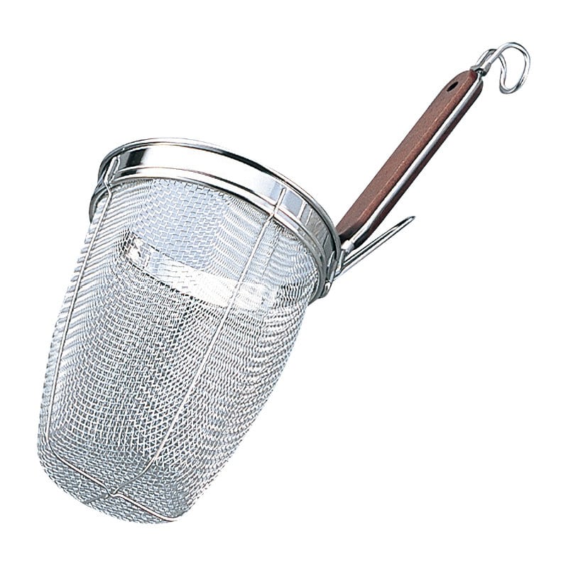 ピーコック　１８－８ステンレス　木柄うどん揚　深型　丸底