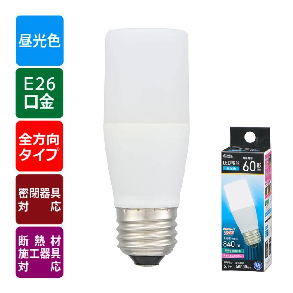 オーム電機　ＬＥＤ電球Ｔ　Ｅ２６　６．１Ｗ　昼光色