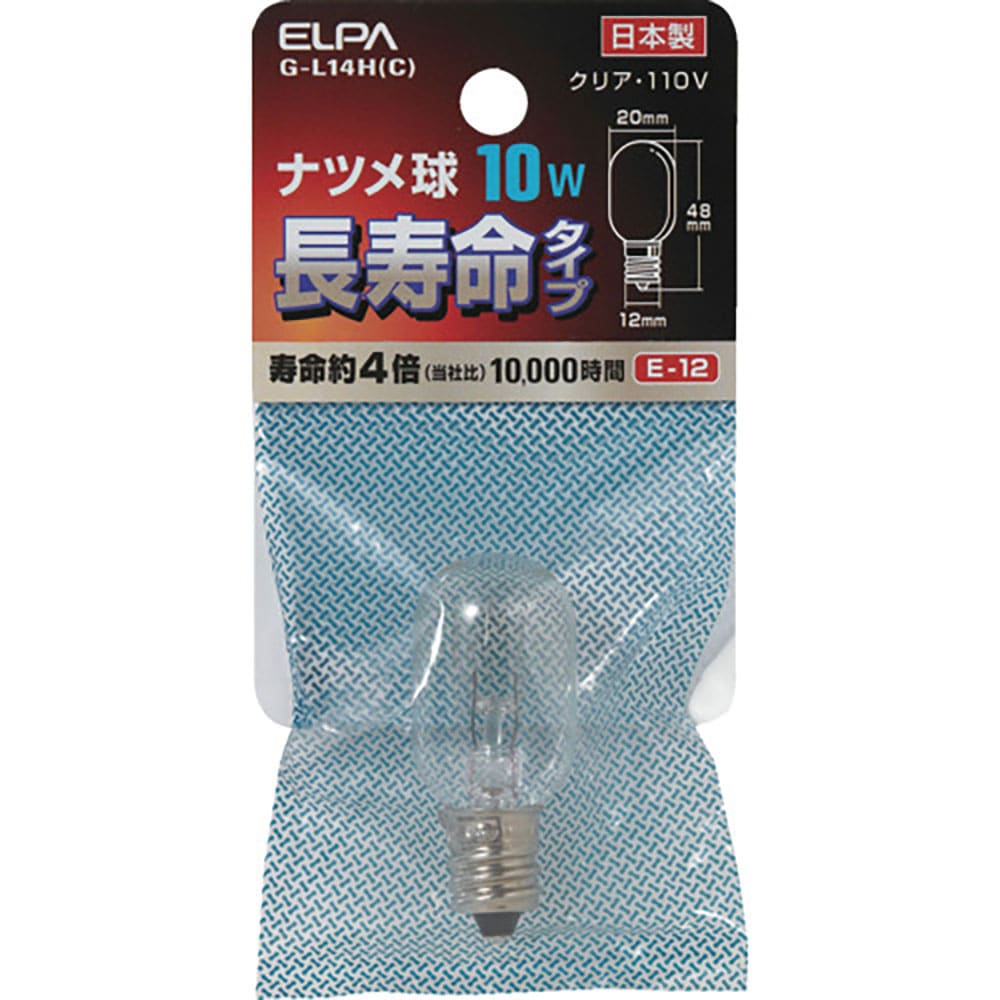 ＥＬＰＡ　ナツメ球　Ｅ１２　消費電力１０Ｗ　長寿命　クリア　Ｇ－Ｌ１４Ｈ（Ｃ）＿