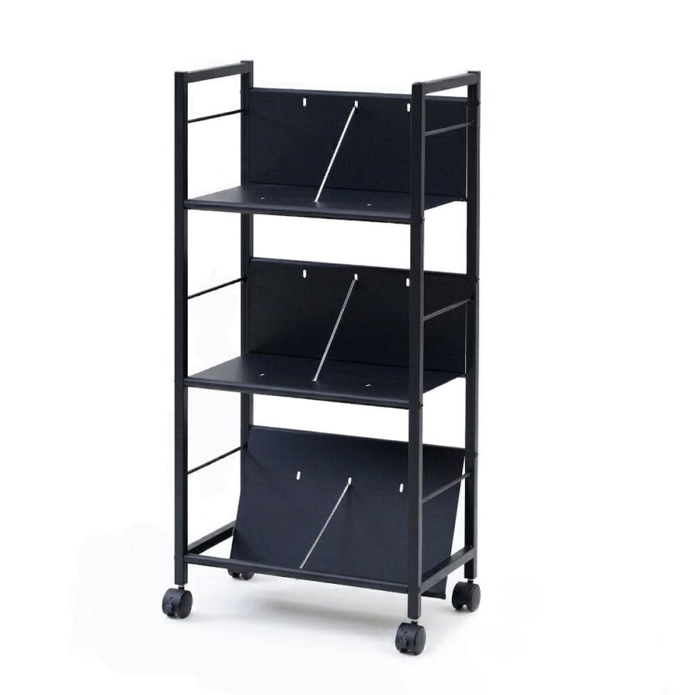 山善　ファイルラックワゴン　スチール３段　マットブラック　ＭＦＲＷ－Ｓ３（ＭＢＫ）