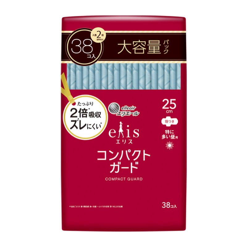 大王製紙　エリス　コンパクトガード　特に多い昼用　羽つき　２５ｃｍ　３８個入り
