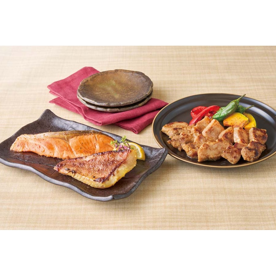【２６年お中元】レンジ調理　骨取り西京漬魚＆豚ロース味噌漬けＣ５０－２【注文期限７月２９日】