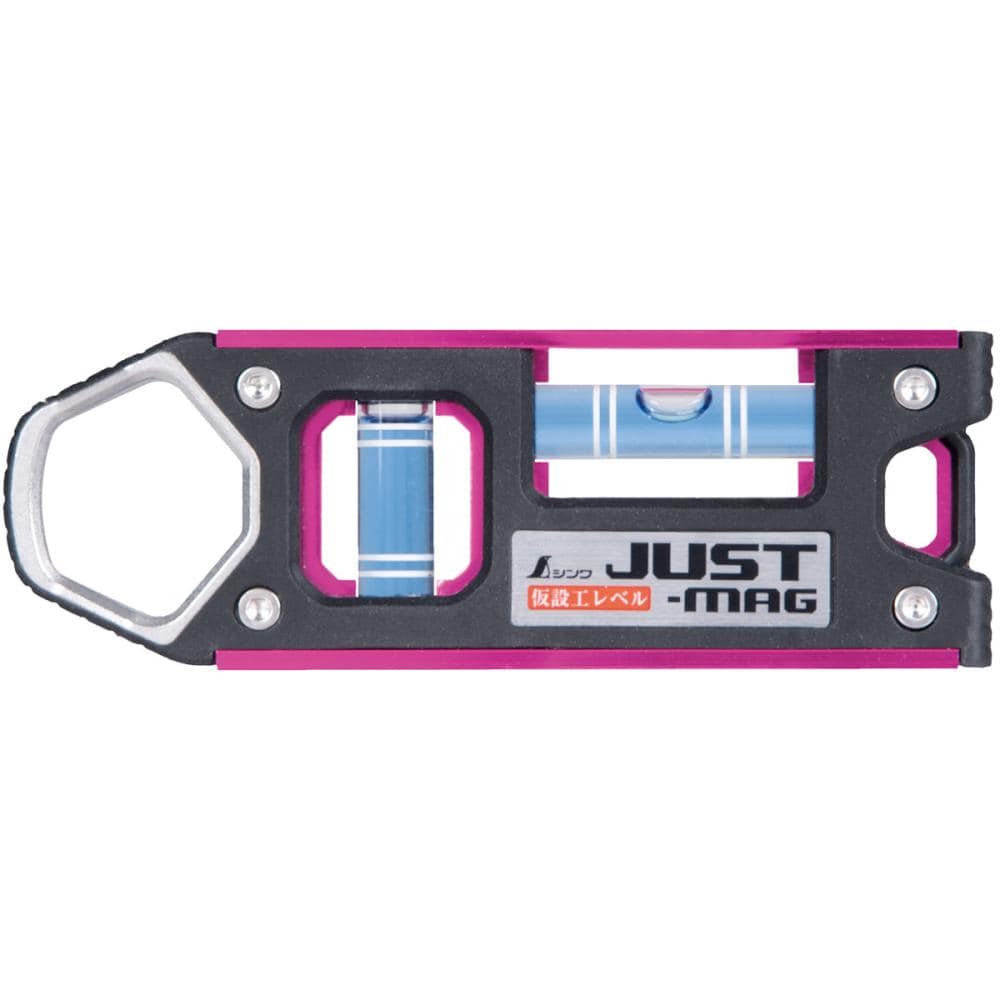 シンワ測定　仮設工レベル　ＪＵＳＴ－ＭＡＧ　１００ｍｍ　ピンク　マグネット付　７３４１３