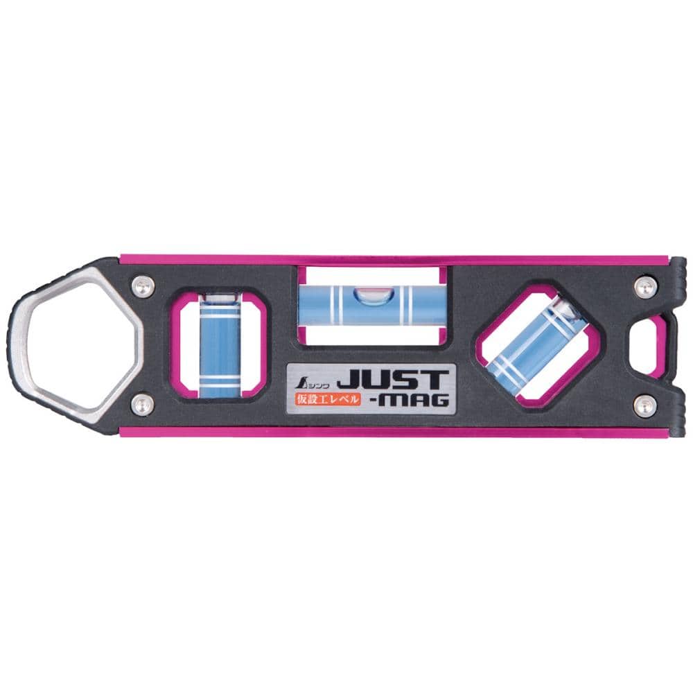 シンワ測定　仮設工レベル　ＪＵＳＴ－ＭＡＧ　１５０ｍｍ　ピンク　マグネット付　７３４１５