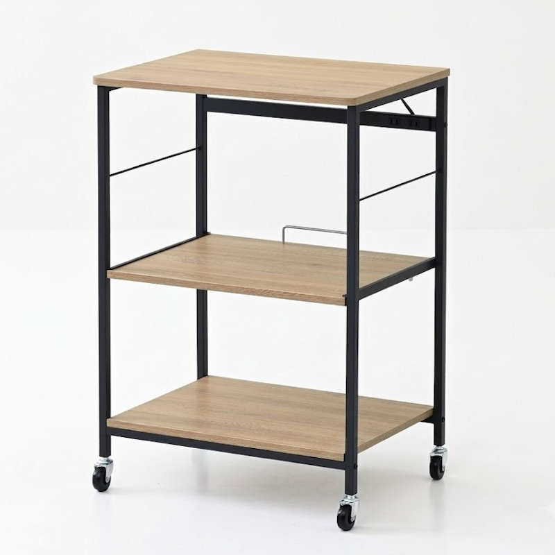 ＹＡＭＡＺＥＮ（山善）　デザインレンジラック　ワイド５７Ｗ　高さ８５ｃｍ　オーク／サンドブラック　ＬＲＷ－ＷＩＤＥ（ＯＡＫ／ＳＢＫ）