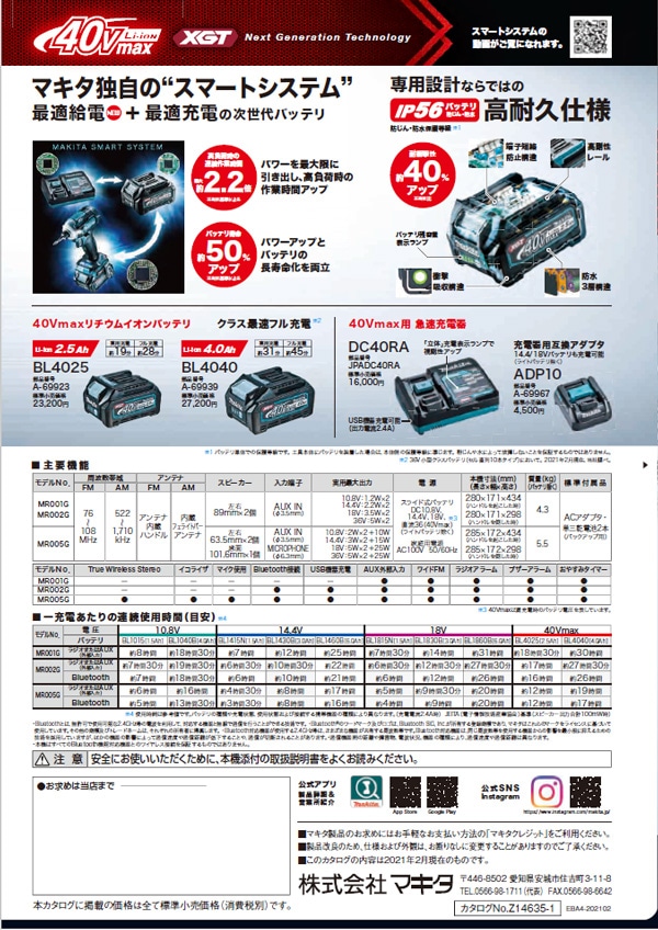 マキタ 40Vmax／18V／14．4V／10．8V充電式