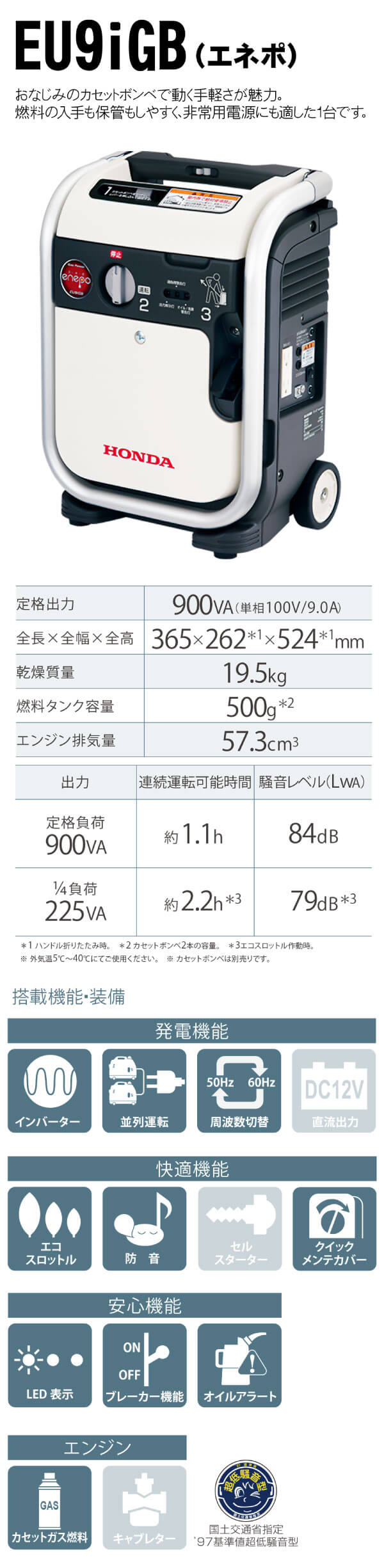 53%OFF!】 HONDA 正弦波インバーター搭載発電機 900VA 交流 直流 EU9IT1JN1