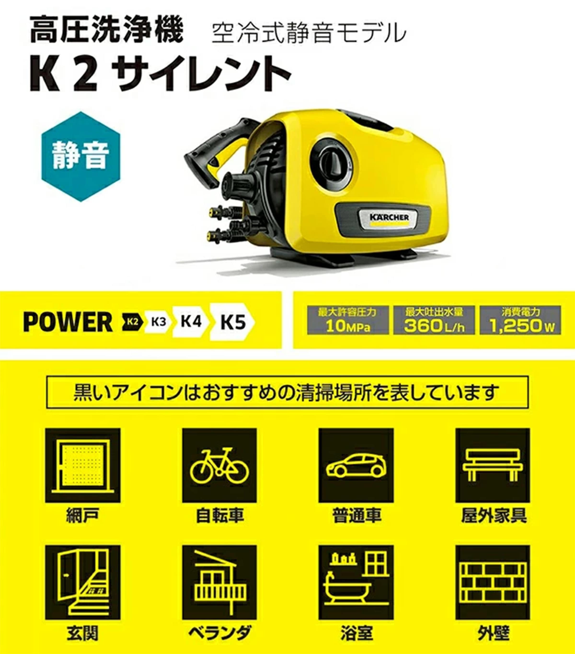 家庭用高圧洗浄機 K2サイレント 空冷式静音モデル