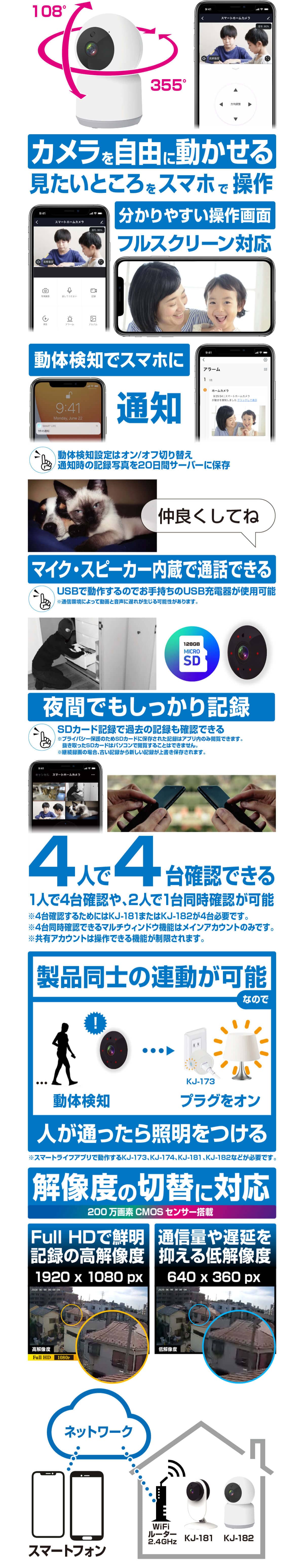 カシムラ スマートホームカメラ首振対応 ＫＪ－１８２ の通販