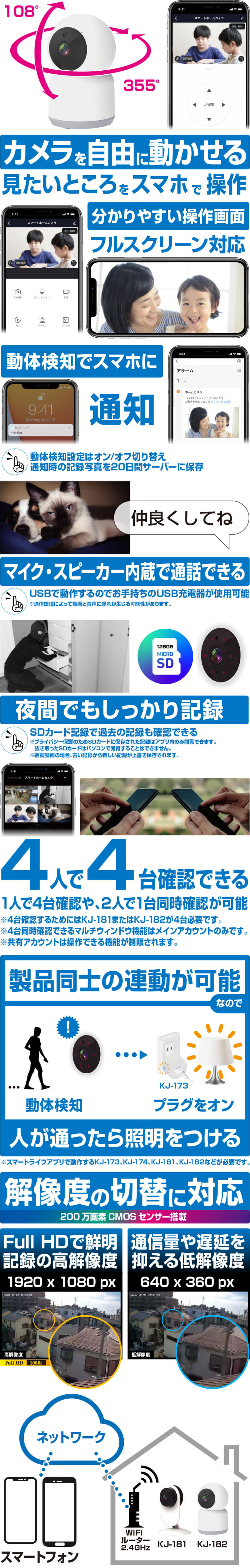 カシムラ スマートホームカメラ首振対応 ＫＪ－１８２ の通販